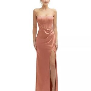 After Six Strapless Topstitched Corset Satin Maxi Slit Dress Size 4